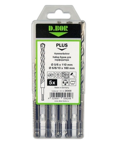 Набор буров SDS-plus V PLUS 5шт, 2-cutting (240400): Набор буров SDS-plus (5,6х110 мм; 6,8,10х160 мм) в Черкесске
