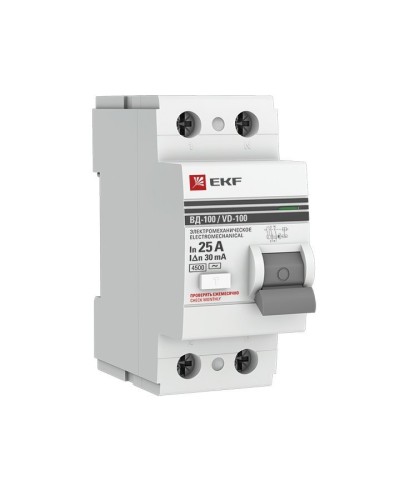 УЗО ВД-100 2P 25А 30мА тип AC эл-мех  PROxima (elcb-2-25-30-em-pro). Выключатель дифференциального тока (УЗО). EKF в Черкесске