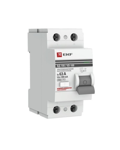 УЗО ВД-100 2P 63А 300мА тип AC эл-мех  PROxima (elcb-2-63-300-em-pro). Выключатель дифференциального тока (УЗО). EKF в Черкесске