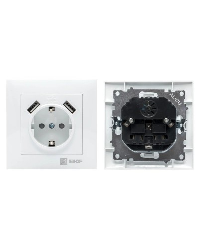 Валенсия розетка 1-местная с/з 16А (EWR16-028-10-2USB). Розетка 1-местная с/з 16А. EKF в Черкесске