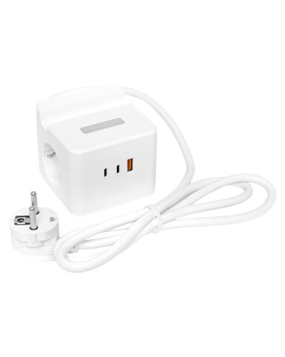 Удлинитель Куб 2 гнезда USB + 2Type C с быстрой зарядкой, подставкой под телефон и ночником 1,3 метра 1мм2. Удлинитель Куб. EKF в Черкесске