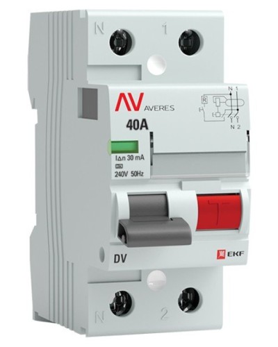 DV 2P 40А/ 30мА (AC)  AVERES (rccb-2-40-30-ac-av). Выключатели дифференциального тока (УЗО). EKF в Черкесске