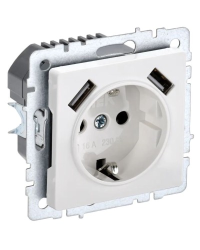 Розетка с з/к с USB A+A 2,1А РЮш10-1-БрБ белый BRITE (BR-R14-16-U21-D21-K01). Розетка с заземлением с защитными шторками, 2,1А. IEK в Черкесске