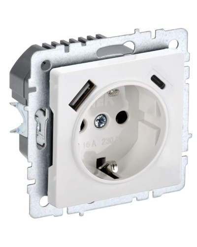 Розетка с з/к с USB A+C 18Вт РЮш11-1-БрБ белый BRITE (BR-R14-16-U22-018-K01). Розетка с заземлением с защитными шторками, 18Вт. IEK в Черкесске