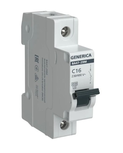 GENERICA ВА47-29М 1P C 16А 4,5кА (MVA21-1-016-C-G). Автоматический выключатель. IEK в Черкесске