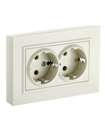 Розетка 2-местная с з/к РС12-3-БрКр бежевый BRITE (BR-R21-16-K10-F). Розетка с заземлением без защитных шторок в сборе. IEK в Черкесске