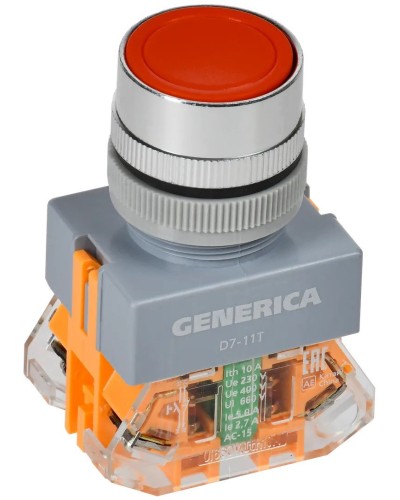 Кнопка D7-11T d=22мм красная GENERICA (BBT50-11T-3-21-K04-G). Кнопка управления с фиксацией. IEK в Черкесске