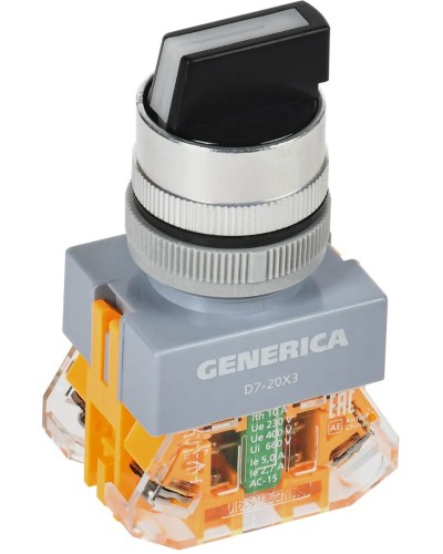 Переключатель D7-20X3 на 3 положения черный GENERICA (BSW50-20X3-3-21-3-K02-G). Переключатель. IEK в Черкесске