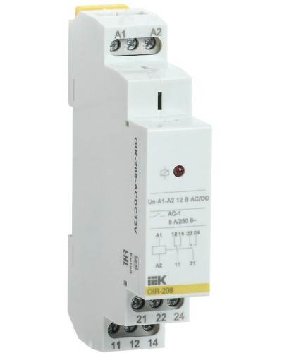 Реле промежуточное модульное OIR 2 контакта 8А 12В AC/DC (OIR-208-ACDC12V). Реле промежуточное модульное. IEK в Черкесске