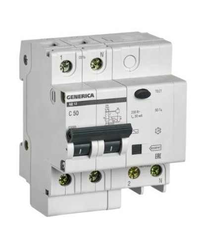 GENERICA АД12 2Р 50А 30мА (MAD15-2-050-C-030). Автоматический выключатель дифференциального тока. IEK в Черкесске