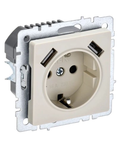 Розетка с з/к с USB A+A 3,1А РЮш10-2-БрКр бежевый BRITE (BR-R14-16-U21-D31-K10). Розетка с заземлением с защитными шторками, 3,1А. IEK в Черкесске