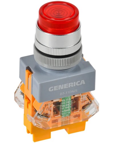 Кнопка D7-11DNZS d=22мм красная GENERICA (BBT50-11DNZS-3-11-K04-G). Кнопка управления с подсветкой и фиксацией. IEK в Черкесске