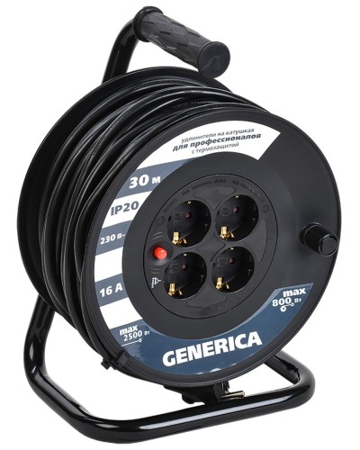 УК30 4 места 2P+PE, 30м GENERICA (WKP20-16-04-30-G). Удлинитель на катушке с термозащитой, 3х1,5кв.мм. IEK в Черкесске