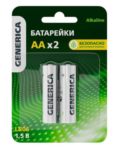 Батарейка Alkaline LR06/AA GENERICA (2 шт) (ABT-LR06-ST-L02-G). Батарейка щелочная. IEK в Черкесске