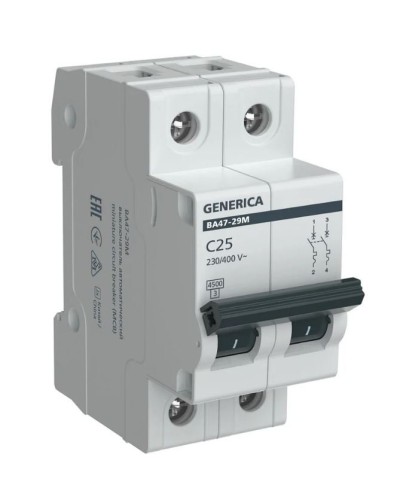 GENERICA ВА47-29М 2P C 25А 4,5кА (MVA21-2-025-C-G). Автоматический выключатель. IEK в Черкесске