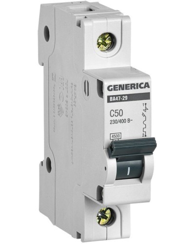 GENERICA ВА47-29 1P C 50А 4,5кА (MVA25-1-050-C). Автоматический выключатель. IEK в Черкесске