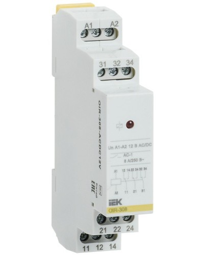 Реле промежуточное модульное OIR 3 контакта 8А 12В AC/DC (OIR-308-ACDC12V). Реле промежуточное модульное. IEK в Черкесске