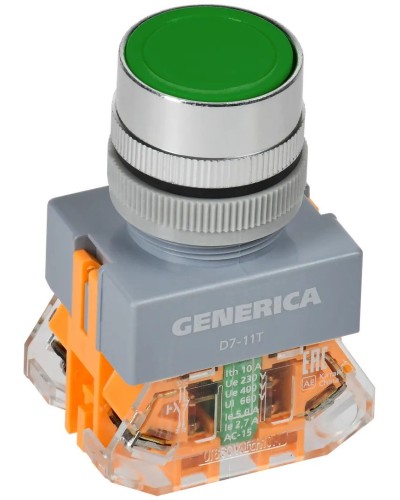 Кнопка D7-11T d=22мм зеленая GENERICA (BBT50-11T-3-21-K06-G). Кнопка управления с фиксацией. IEK в Черкесске