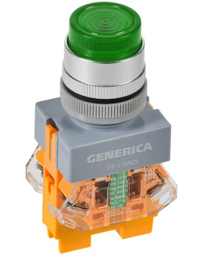 Кнопка D7-11DNZS d=22мм зеленая GENERICA (BBT50-11DNZS-3-11-K06-G). Кнопка управления с подсветкой и фиксацией. IEK в Черкесске