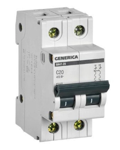 GENERICA ВА47-29 2P C 20А 4,5кА (MVA25-2-020-C). Автоматический выключатель. IEK в Черкесске