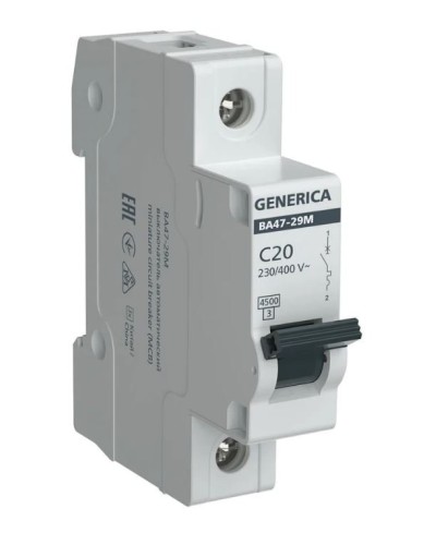 GENERICA ВА47-29М 1P C 20А 4,5кА (MVA21-1-020-C-G). Автоматический выключатель. IEK в Черкесске