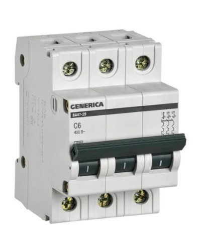 GENERICA ВА47-29 3P C 6А 4,5кА (MVA25-3-006-C). Автоматический выключатель. IEK в Черкесске