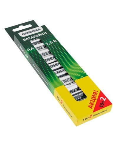 Батарейка Alkaline LR06/AA GENERICA (12 шт) ПРОМО (ABT-LR06-ST-B12-G). Батарейка щелочная. IEK в Черкесске