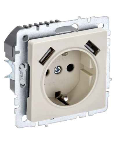 Розетка с з/к с USB A+A 2,1А РЮш10-1-БрКр бежевый BRITE (BR-R14-16-U21-D21-K10). Розетка с заземлением с защитными шторками, 2,1А. IEK в Черкесске