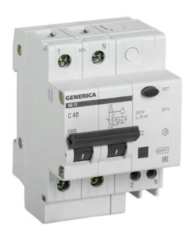GENERICA АД12 2Р 40А 30мА (MAD15-2-040-C-030). Автоматический выключатель дифференциального тока. IEK в Черкесске