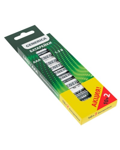 Батарейка Alkaline LR03/AAA GENERICA (12 шт) ПРОМО (ABT-LR03-ST-B12-G). Батарейка щелочная. IEK в Черкесске