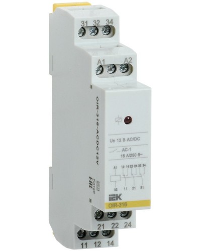 Реле промежуточное модульное OIR 3 контакта 16А 12В AC/DC (OIR-316-ACDC12V). Реле промежуточное модульное. IEK в Черкесске