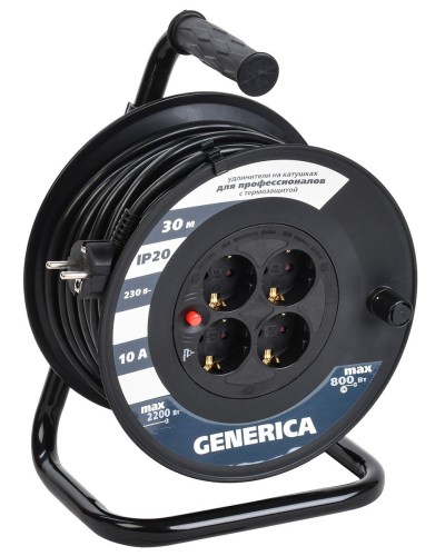 УК30 4 места 2P+PE, 30м GENERICA (WKP10-10-04-30-G). Удлинитель на катушке с термозащитой, 3х1,0кв.мм. IEK в Черкесске