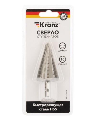 Сверло по металлу ступенчатое 9,0-36,0 мм 110 mm 62 HRC Kranz (KR-12-6604): Сверло по металлу шлифованное в Черкесске
