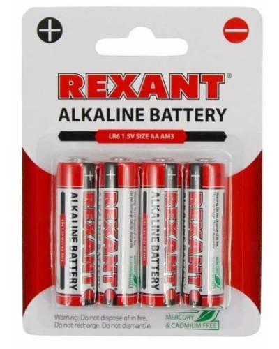 Алкалиновая батарейка AA/LR6 1,5 V 4 шт. блистер REXANT (30-1027). Элемент питания. Rexant в Черкесске