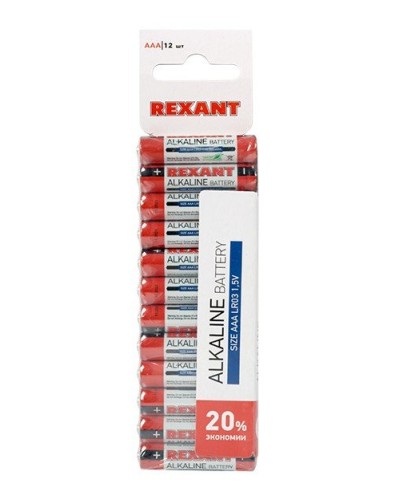 Алкалиновая батарейка AAA/LR03 1,5 V 12 шт. REXANT (30-1011). Элемент питания. Rexant в Черкесске