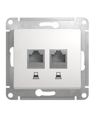 Glossa розетка RJ45+RJ45 2-местная, кат. 5Е, скрытой установки, механизм, белый (GSL000185KK). Розетка компьютерная. Systeme Electric в Черкесске