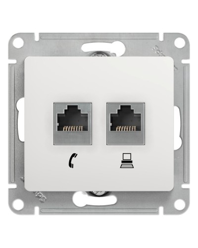 Glossa розетка RJ11+RJ45, 2-местная, кат. 5Е, скрытой установки, механизм, белый (GSL000185). Розетка компьютерная + телефонная. Systeme Electric в Черкесске