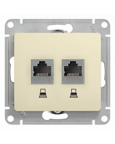 Glossa розетка RJ45+RJ45 2-местная, кат. 5Е, скрытой установки, механизм, бежевый (GSL000285KK). Розетка компьютерная. Systeme Electric в Черкесске