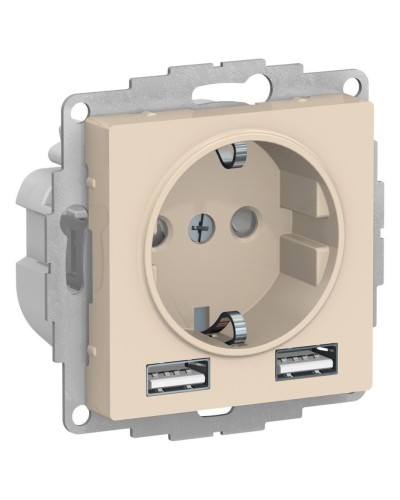 AtlasDesign розетка 1-местная с 2 USB A+A, скрытой установки, механизм, бежевый (ATN000230). Розетка с USB. Systeme Electric в Черкесске