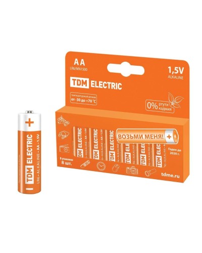 LR6 AA Alkaline 1,5V PAK-8 TDM (SQ1702-0009). Элемент питания. TDM ЕLECTRIC в Черкесске