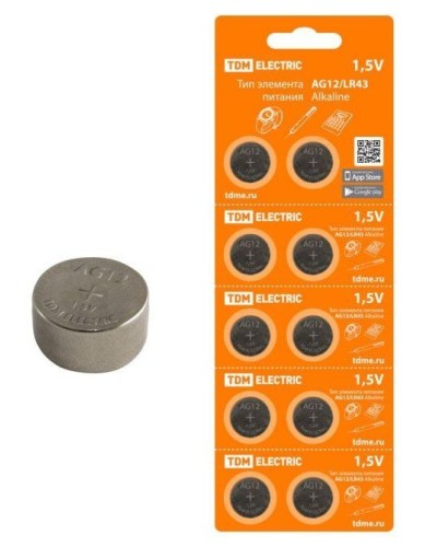 AG12/LR43 Alkaline 1,5V BP-10 TDM (SQ1702-0046). Элемент питания. TDM ЕLECTRIC в Черкесске