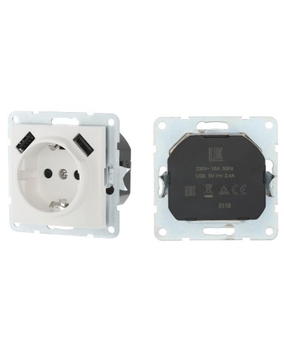 Розетка с з/к + 2xUSB разъема, 2А, белый LK60 (868004-1). Розетка. Экопласт в Черкесске